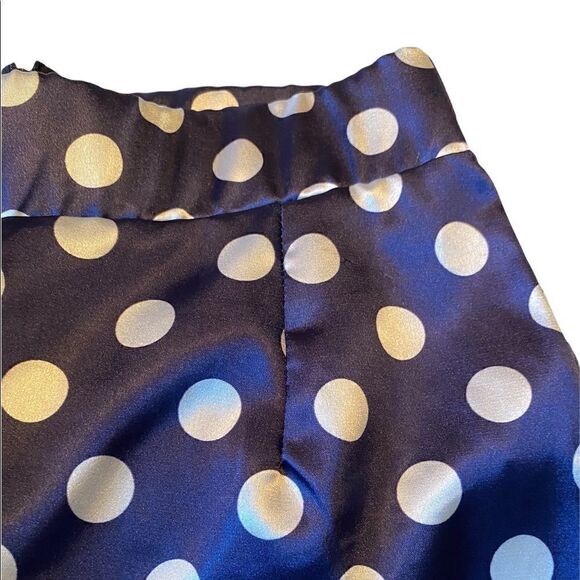 NWOT BOOHOO satin tapered trousers in navy polka dot - Picture 6 of 10